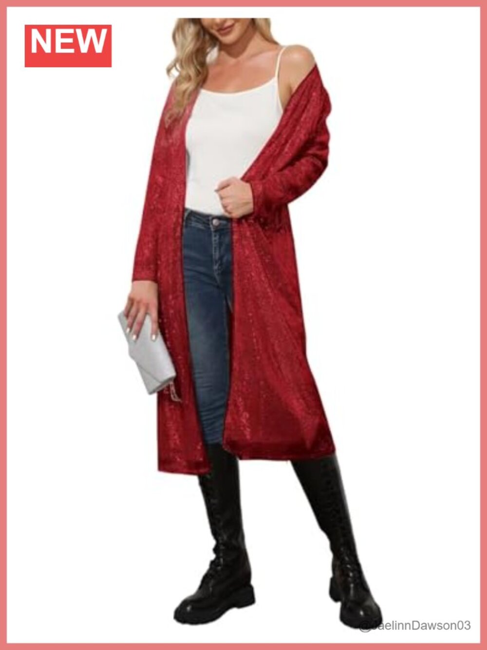 KANCY KOLE Women's Long Sequin Jacket Sparkly Open Front Evening Blazer